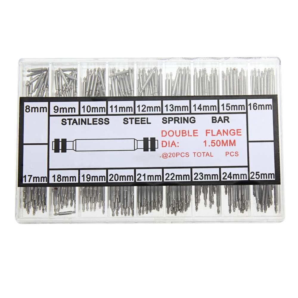 360pcs 8 to 25mm Watch Band Spring Bars Strap Watch Bracelet Link Pins Steel Watchmaker Clock Repairing Tool Watch Repair Tool: 360pcs 01