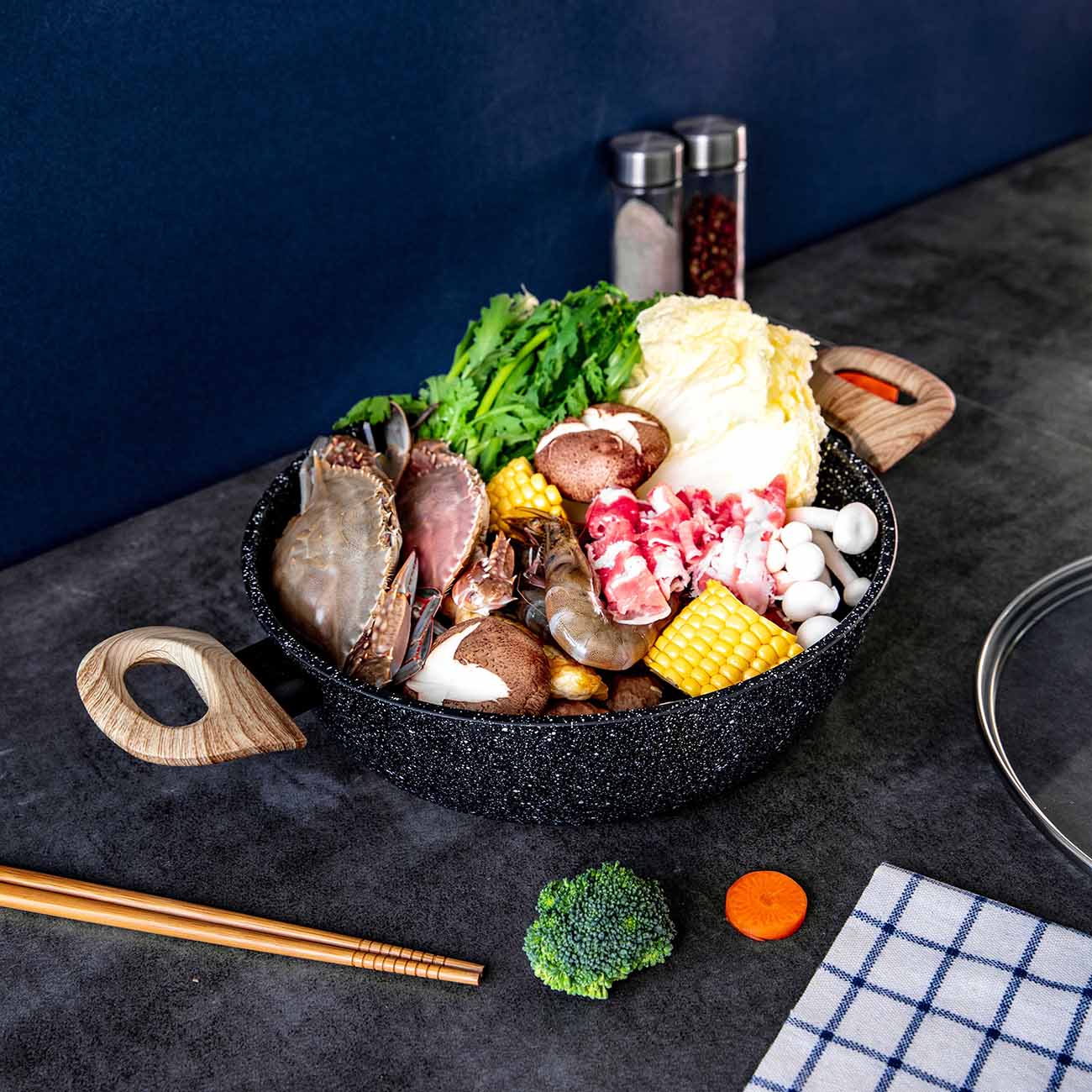 OTHERHOUSE Thicken Aluminum Alloy Cooking Pot with Wooden Handle Pot Kitchen Nonstick Cookware Milk Soup Pot with Lid Hotpot