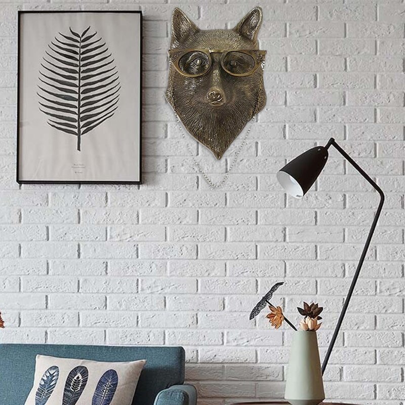 Pendentif mural en résine, tête de renard, lapin, cerf, souris, avec lunettes, Sculpture, , décoration murale pour la maison