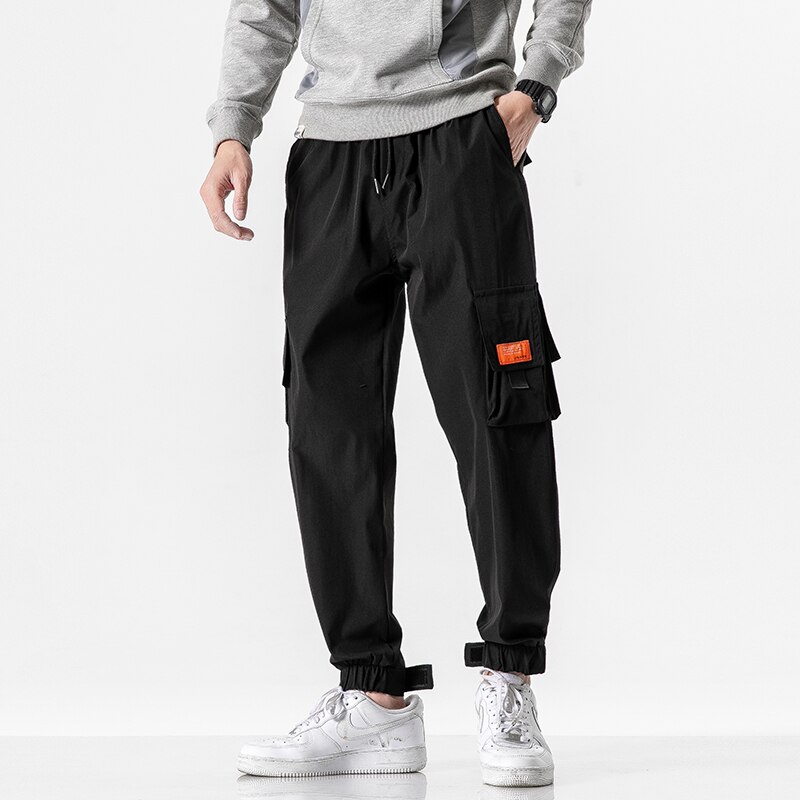 Cargobukser mænd street style løs hip hop joggerbukser mænd afslappede joggingbukser mænd streetwear: Kinesisk størrelse 4xl / Sort