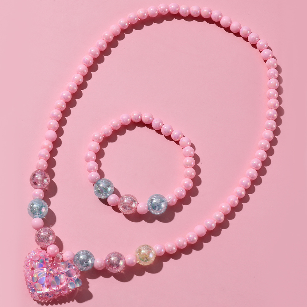 Conjunto de pulsera y collar dulce para niños, collar con cuentas coloridas de caramelo para niñas, joyería DIY al por mayor