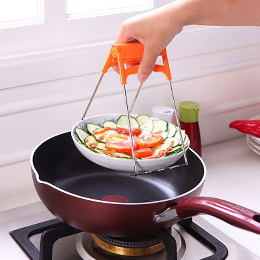 Bowl Plate Holder Dish Clamp Pot Lid Pan Stainless Steel Gripper Clip Collapsible Tongs Kitchen Tool Anti Heat Slip Gadgets