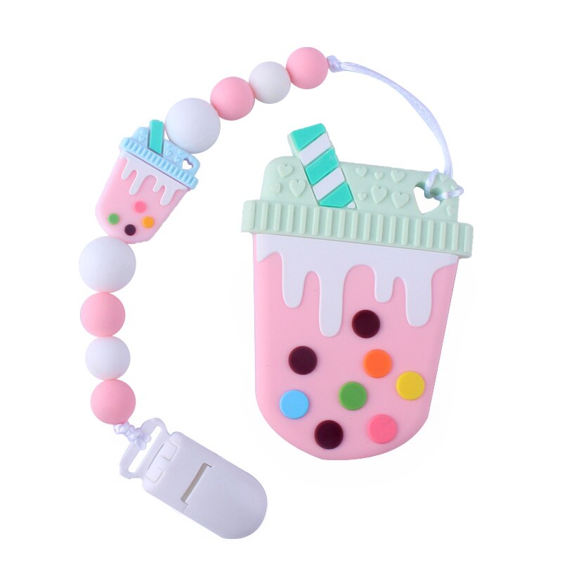 2 stk / sæt mælk te kop silikone vedhæftning legetøj og sutter sut holder klips kæde bedste nyfødte brusebad: Lyserød