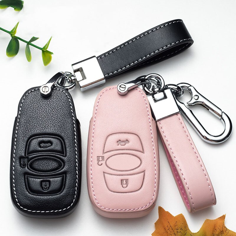 Leather Car Key Case Cover for Subaru BRZ Forester Legacy Outback WRX WRX STI Impreza XV Crosstrek Smart Remote Covers Key Bag: pink and black