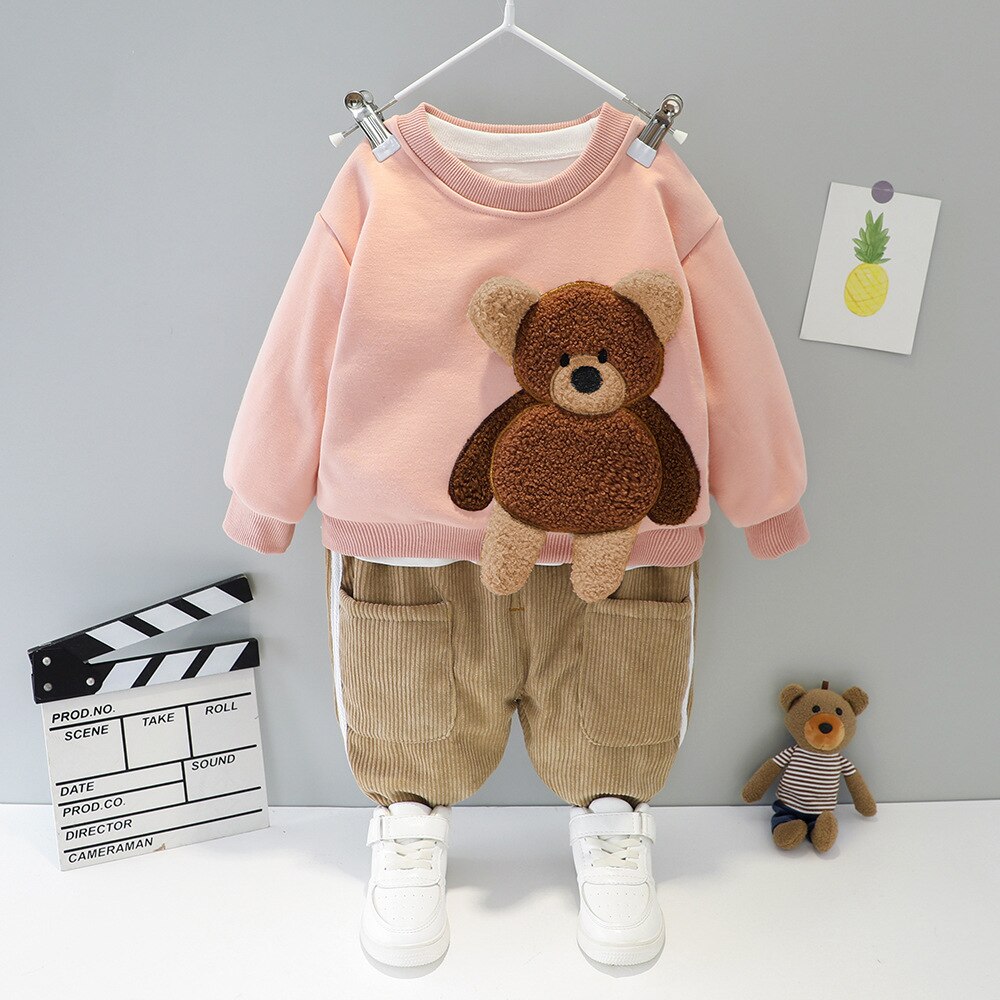 Winter Mode Baby Meisje Kleding Kinderen Jongens Katoen Dikker T-shirt Broek 2 Stuks Sets Peuter Casual Kleding Kids Trainingspakken: BO litixiong FPink / 3T
