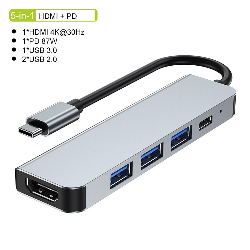 Usb c hub type c splitter til hdmi 4k thunderbolt 3 dokkingstasjon bærbar adapter med pd sd tf  rj45 for macbook air  m1 thinkpad: 5 i 1 hdmi pd