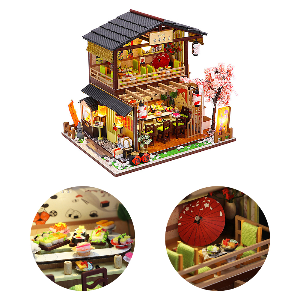 Teenager Sushi Restaurant Artificial Handmade DIY House Japanese Style Birthday Miniature Dollhouse Room Decor Intelligence