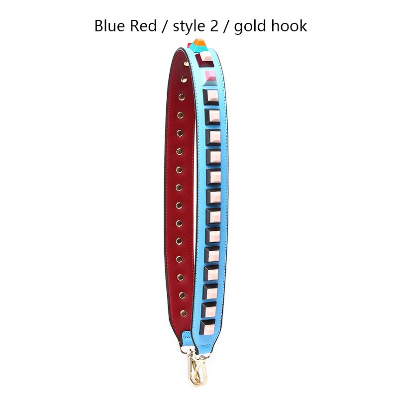 Vrouw Zak Bandjes Klinknagel Schouderbanden Breed Tas Band Botsen Kleur Joker Bloem Riem Crossbody Onderdelen Acessorios: Blue Red 2 Gold