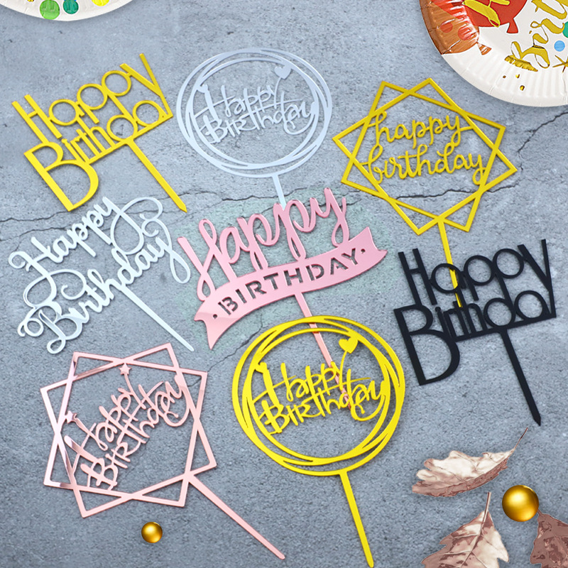 10Pcs/Pack Gold Silver Acrylic Cake Toppers Happy Birthday Cake Toppers For Womens Mens Kids Birthday Party Decor Baby Shower