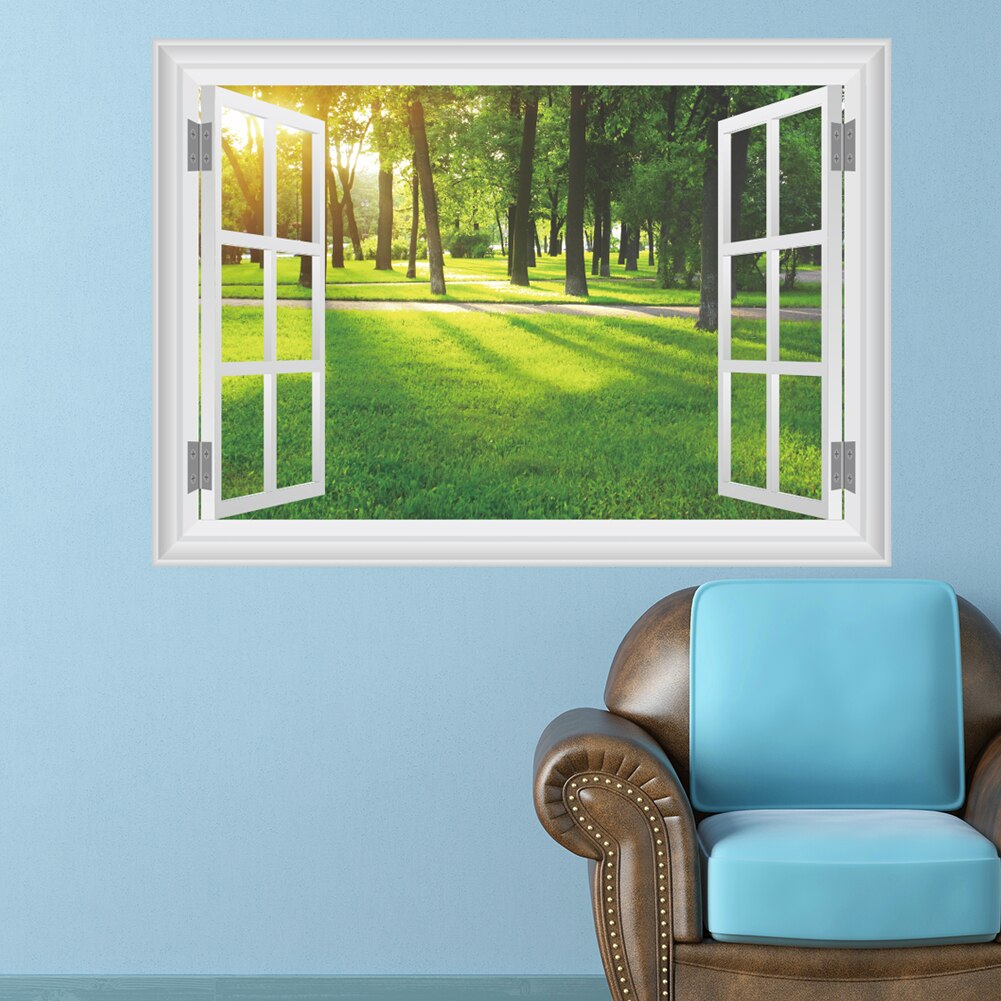 3D Window Forest Landscape in Four Seasons 3D Wall Sticker Green Tree Removable Wallpaper Home Decal Home Decor