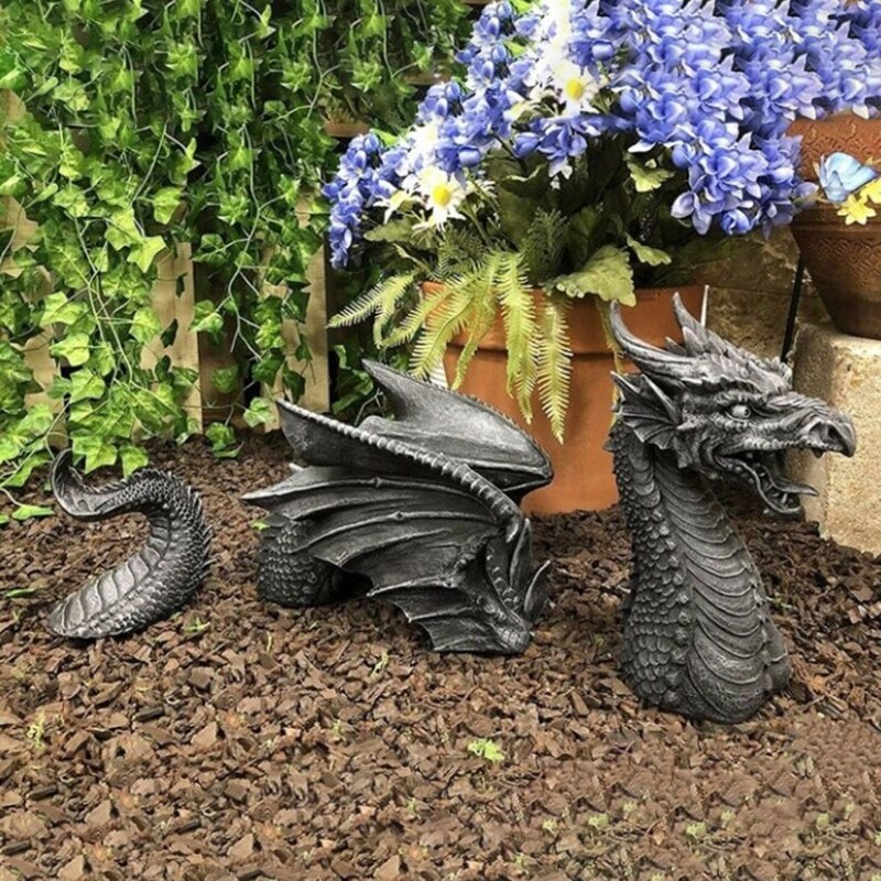 Flying Dragon Statue with Wing Garden Ornament Art Resin Craft Landscaping Yard Sculptures Decoration for Home Garden