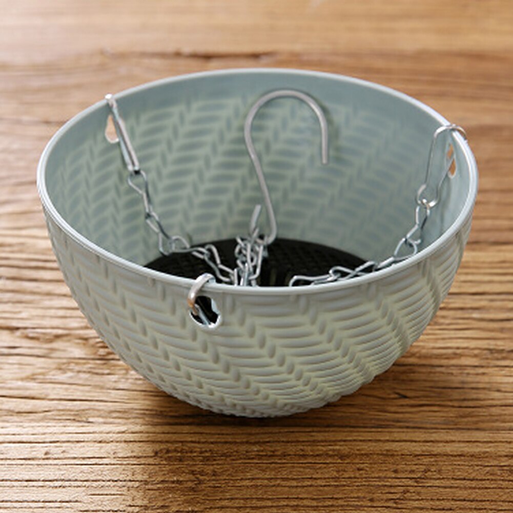 Hanging Baskets Rattan Woven Round Plastic Flower Pot Plant With Chain Houseplants Sky Planter Garden Balcony Decor: Blue