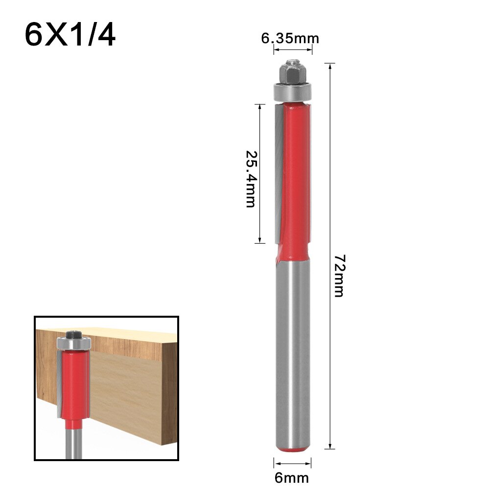 4 stk 1/4 tommers skaft rett flush trim trefres med topplager 6mm 6.35mm 8mm skaft tappkutterverktøy for trebearbeiding: 6mm skaft   no1