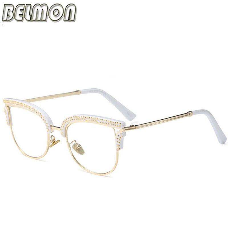 Belmon Optical Eyeglasses Women Prescription Spectacles Diamond Glasses Frames Transparent Clear Lens Eyewear RS824: 97518 White
