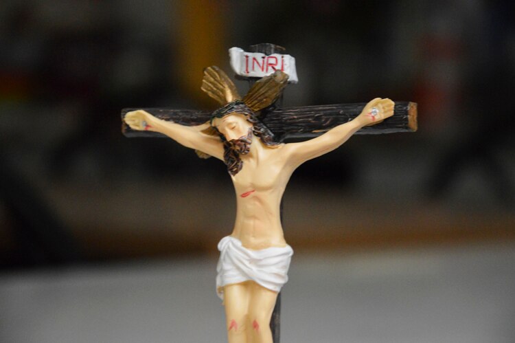 Arte sagrada católica cruz jesus desenho animado vintage pêndulo mesa decoração