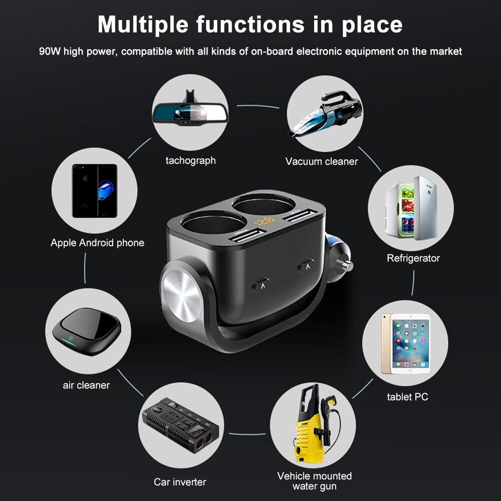 Sigarettenaansteker Splitter Qc 3.0 Quick Charger Dual Usb Charge 12V Auto Sigarettenaansteker Adapter Stopcontacten power