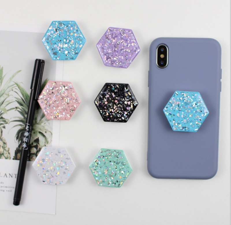 Zeshoekige gladde epoxy multifunctionele telefoonhouder met gripbevestiging, airbagbeugel voor mobiele telefoon en kleine tafel.