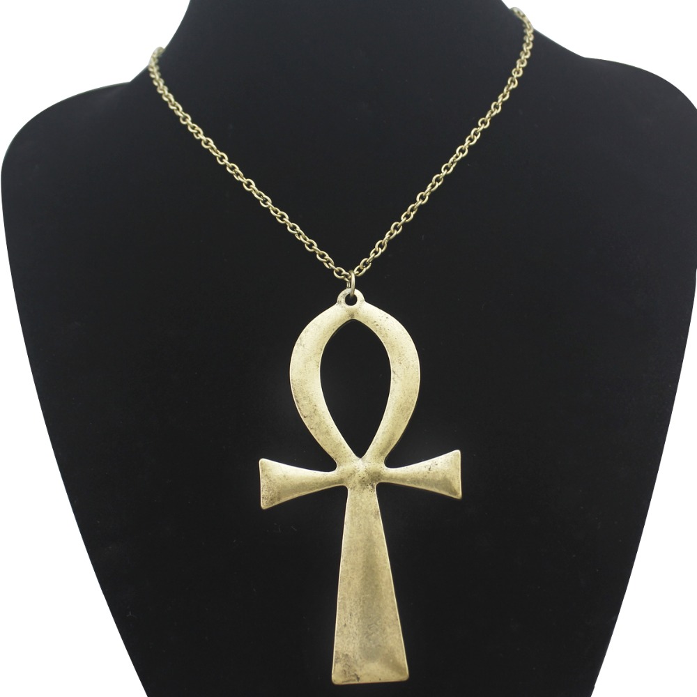 10x5cm Vintage Egyptian Life Big Ankh Cross Pendant Long Chain Necklace Jewelry Men and Women Accessories