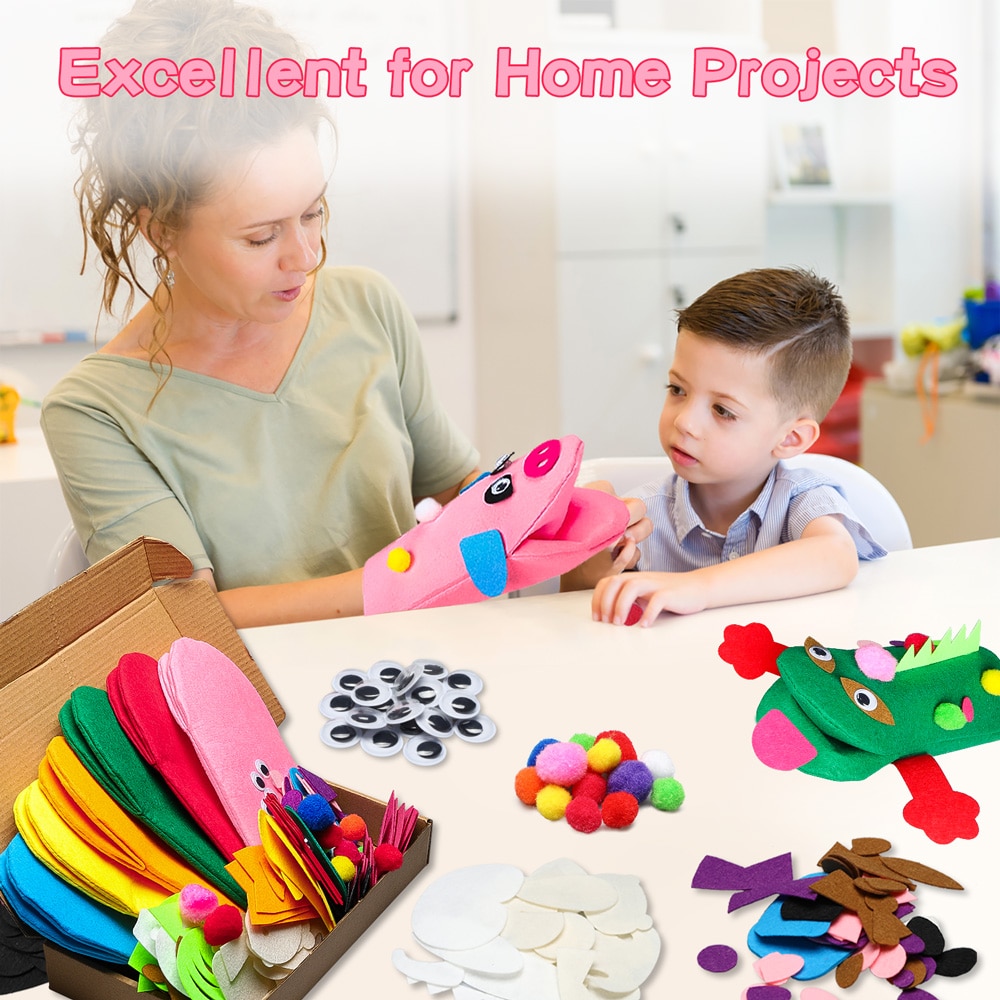 12Pcs DIY Hand Puppets Art Craft Education Materials Kit for Kids Role Play Felt Crafts Set Glove Show Handmade