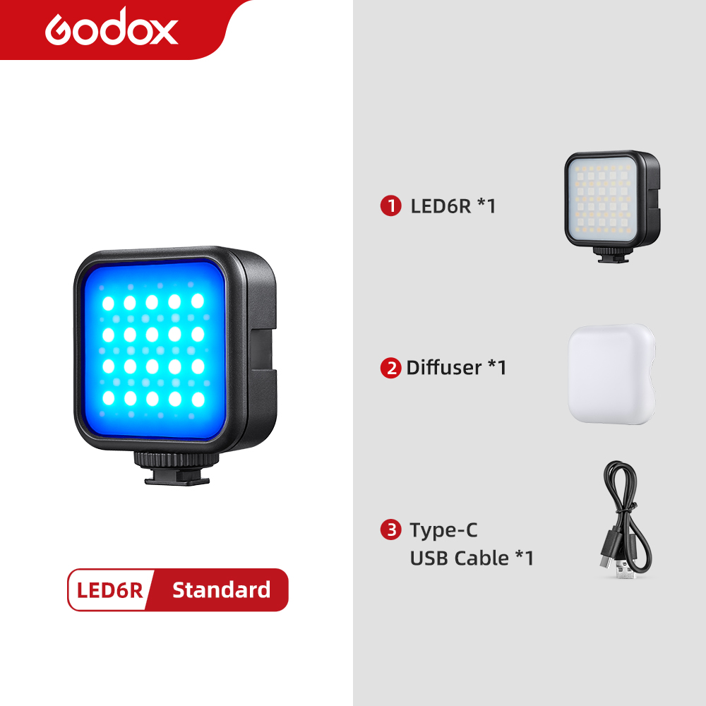 Godox LED 6R RGB Video Licht, dimmbar 0-360 Voll Farbe 3200K-6500K 13 FX Effekte Gebaut-in 1800mAh Li-Ion batterie für Video Licht: Bausatz 1