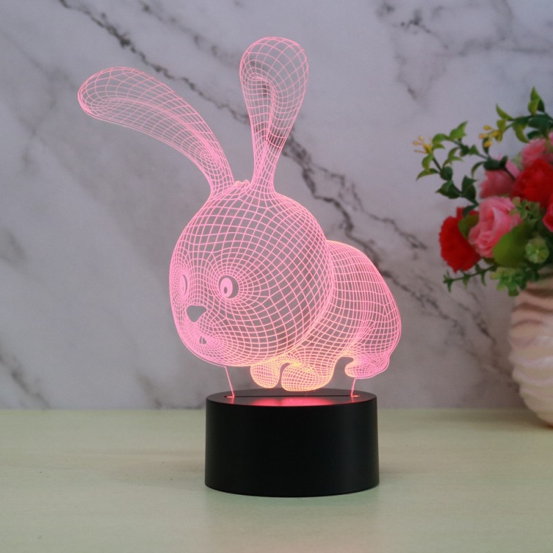 3D Nachtlampje Bunny Konijn Shape Kids Baby Tiener 3D Illusion Lamp Verlichting Decor.