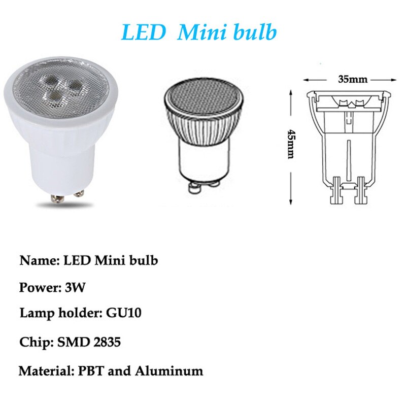 Dæmpbar 3w mini  gu10 35mm led spotlight  ac85-265v smd 2835 led lampe energibesparende led spot lampe aluminium + ppt + drev