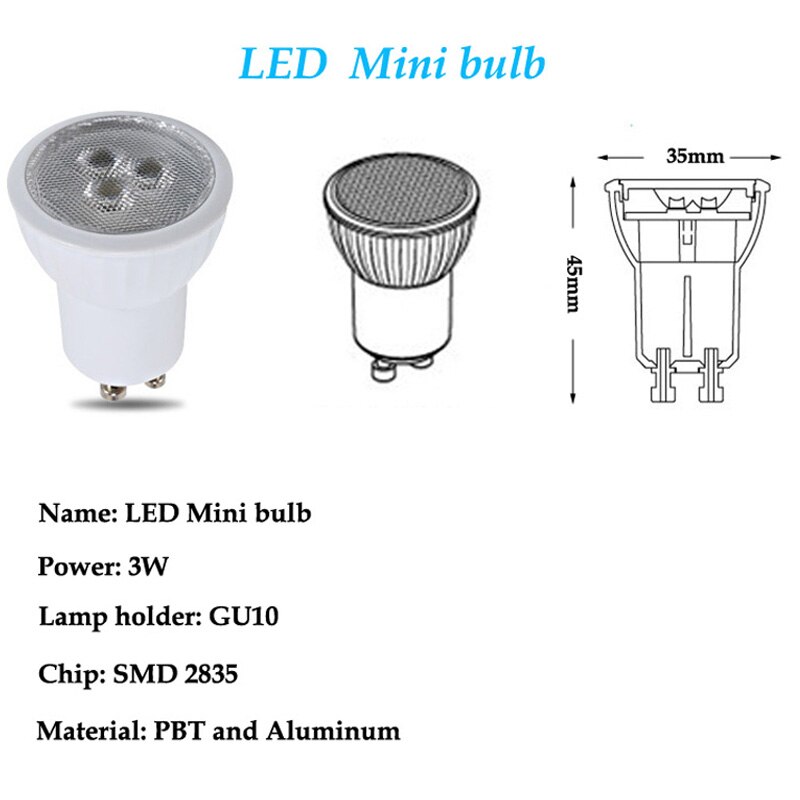10 Pack 3W GU10 LED Spotlights - Cool White (3500-4500K) Energy Saving Bulbs