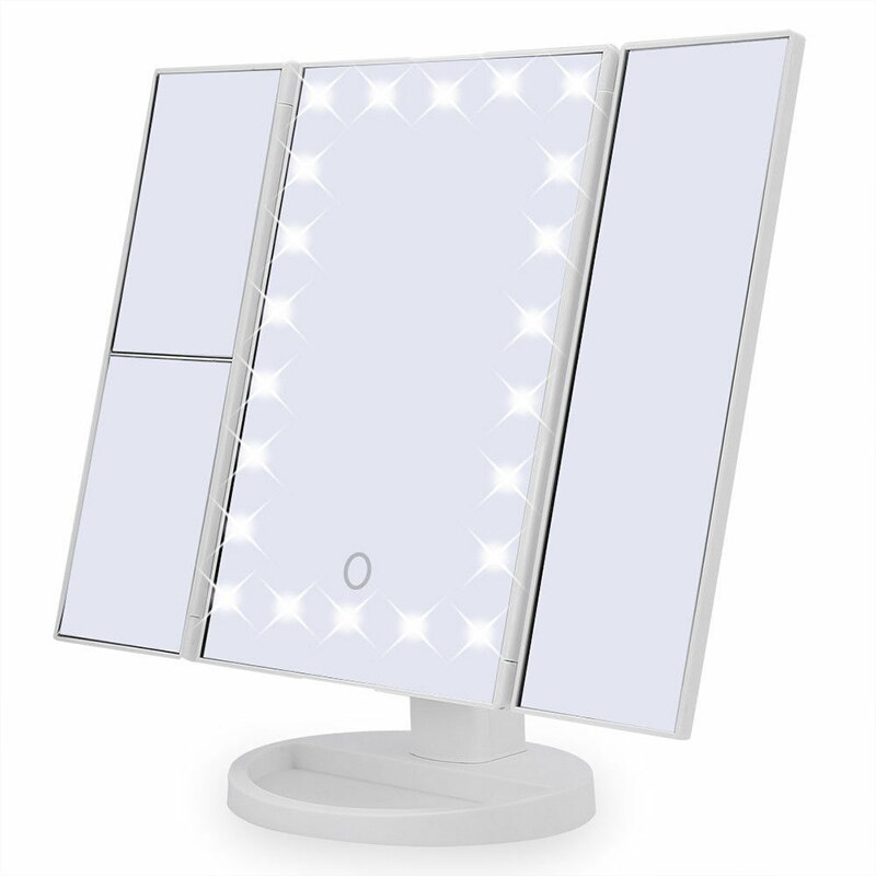 Tre-Fold Specchio Per Il Trucco LED Specchio Per Il Trucco di Bellezza Specchio Da Tavolo USB regolabile Specchio di Bellezza con lente di ingrandimento pannelli: WHITE