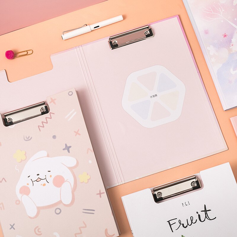 2pcs/set Cartoon A4 Flip Clip Student Cute Paper Clipboard Folder Pad for Office Supply Writing Clipboard Stationery School
