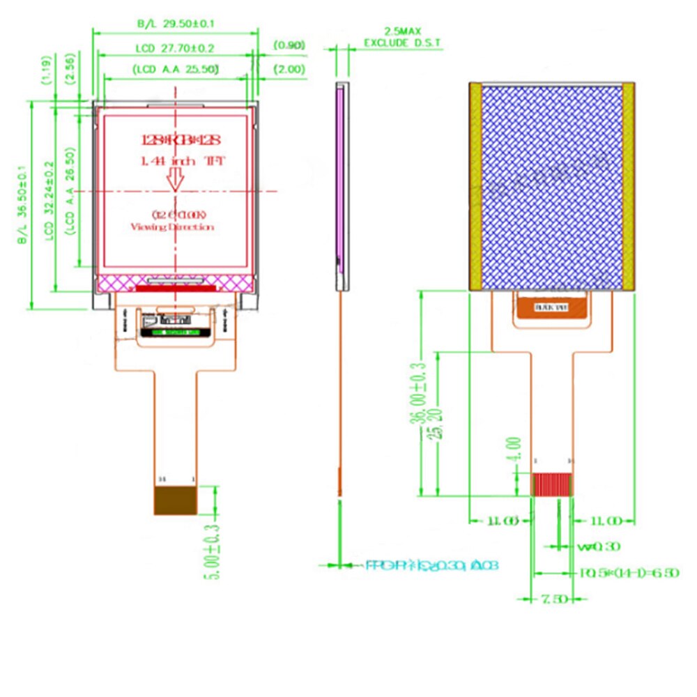 1.44 inch RGB TFT LCD screen display IPS 128*128 SPI interface ST7735 driver (plug in type)