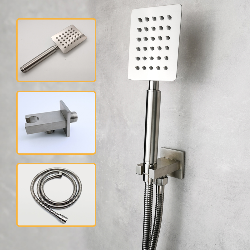 Bathroom Shower Set Brushed Nickel Stainless Steel Matt Silver Round Square Hand Shower High Pressure with Holder 1.5m Hose
