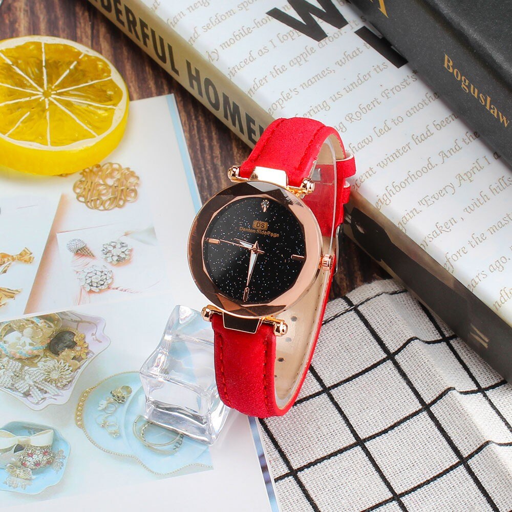 Vrouwen Horloge Strass Romantische Sterrenhemel Horloge Mode Dames Lederen Horloge Klok Voor Vrouwen Relogio Feminino Montre Femme