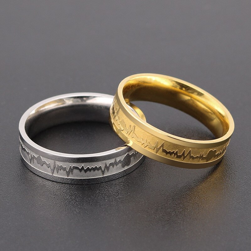 1Pcs Classic Titanium Stalen Ring Elektrocardiogram Golf hartslag Ring Bruiloft Koppels Ringen Bijouterie voor Man of Vrouw