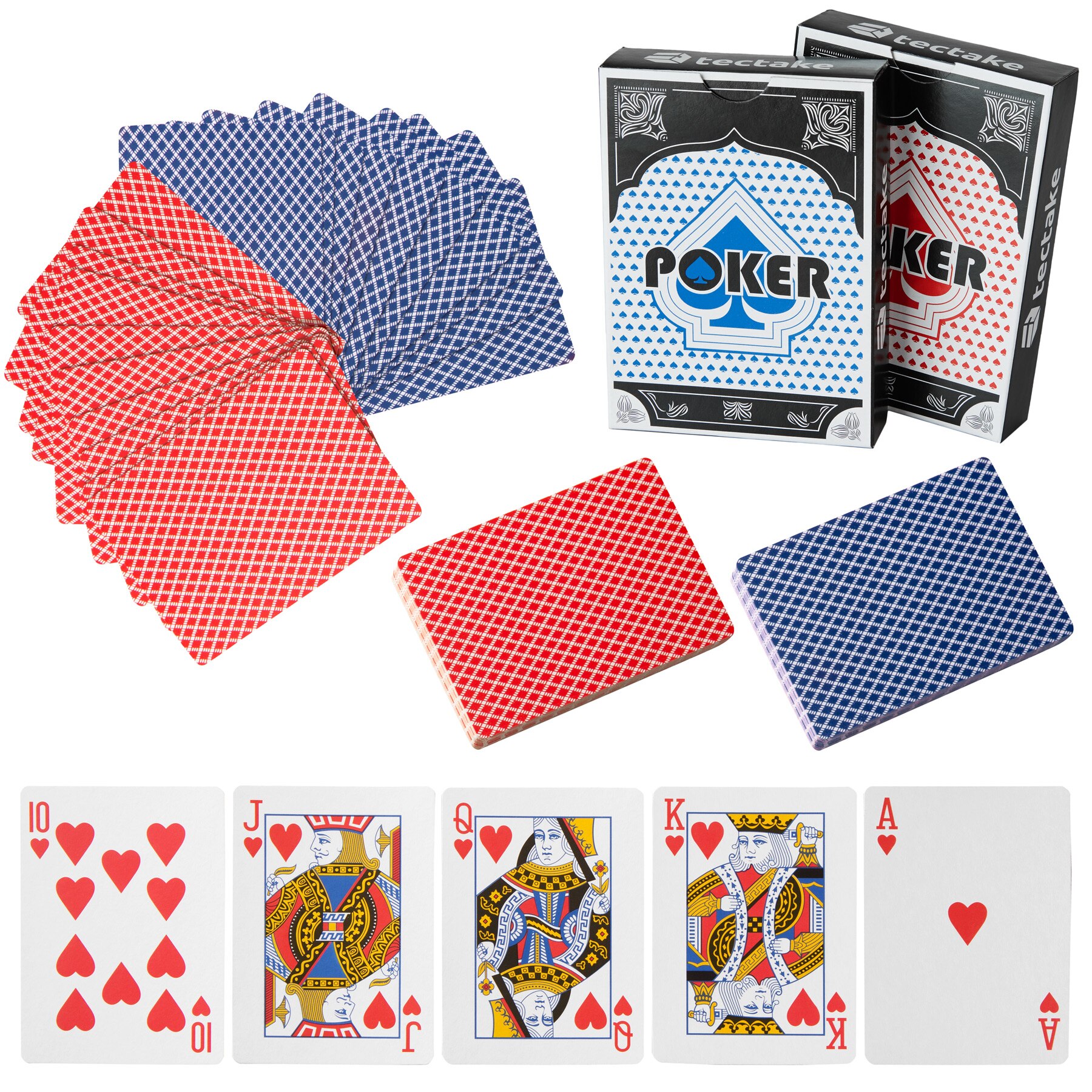 Tectake Conjunto de Poker plata 300 fichas - juego de póker con dos barajas, set para jugar al póker con maletín de aluminio, cartas de poker con fichas y dados, conjunto de juego de poker con maleta, pack de poker