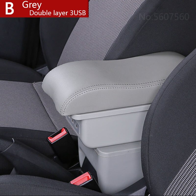 Für Ford Fest Armlehne Kasten Innen Teile spezielle nachrüsten teile Auto Armlehne Zentrum Speicher Kasten mit USB LED licht: B5 grau 3USB