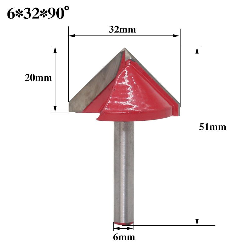 1pc 6mm v urajyrsinterät cnc kaiverrus jyrsin 60-150 asteen puuntyöstö veitsi volframikarbidi leikkaustyökalut: 6 x 32 x 90r