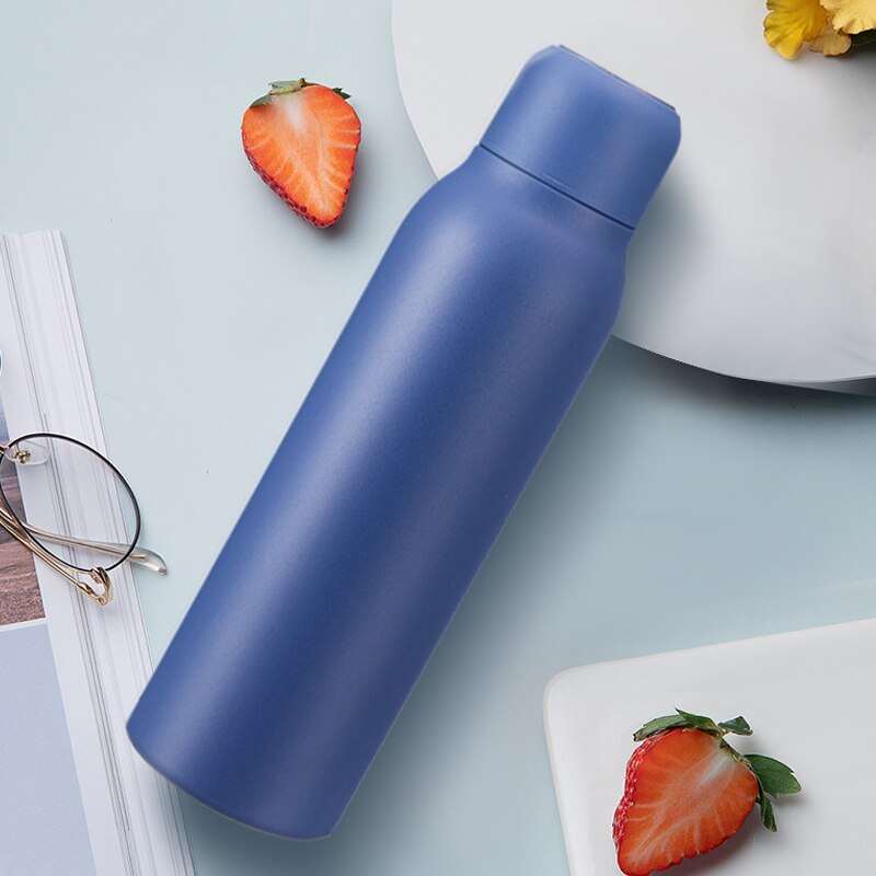 UV Self Cleaning Water Purifier Bottle Stainless Steel Vacuum Insulated Mug 420ml for Outdoor Hiking Camping Thermos E2S: Blue