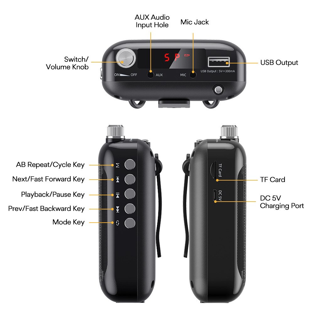 Amplificatore vocale con Radio per insegnante microfono amplificatore pubblicatore guida turistica Mini vita appesa con Mp3 Fm Radio TF Card