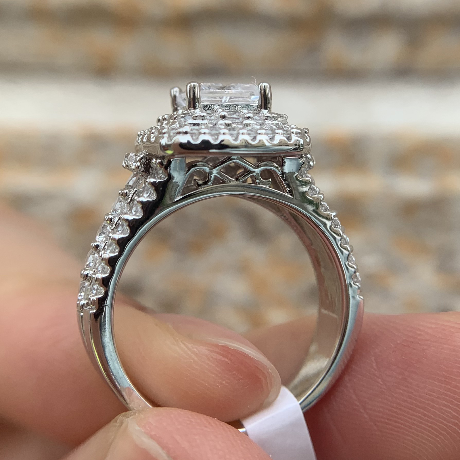 Newshe 925 Sterling Silber Halo Hochzeit Ring Set Für Frauen Elegante Schmuck Prinzessin Kreuz Cut AAAAA CZ Engagement Ringe