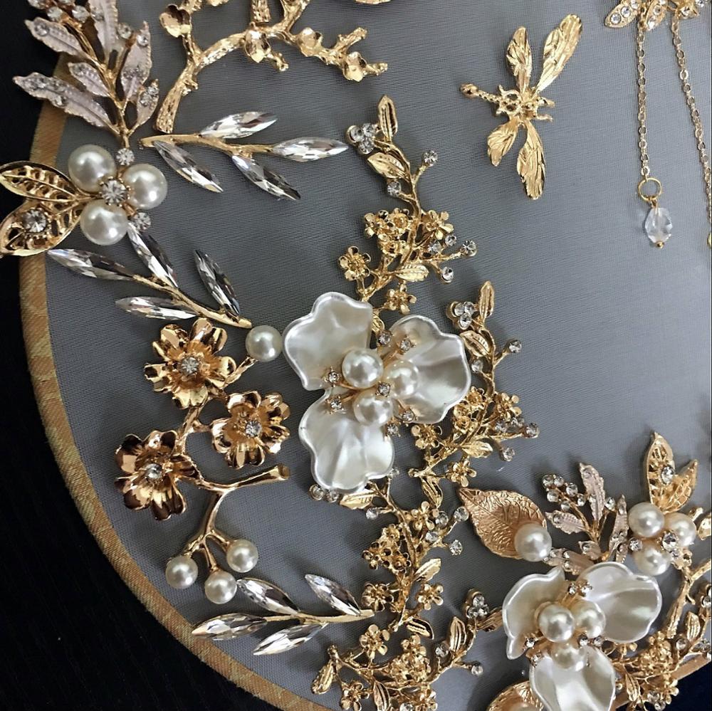 JaneVini-ramo de flores hecho a mano con cuentas de oro chino, accesorios de boda, perlas, Metal, redondos