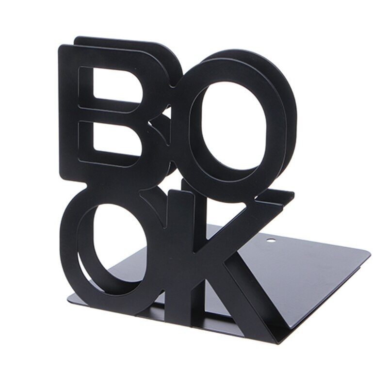 2pcs/pair BOOK Alphabet Shaped Metal Bookends Metal Mesh Desk Organizer Desktop Office Home Book Holder Bookends: Black
