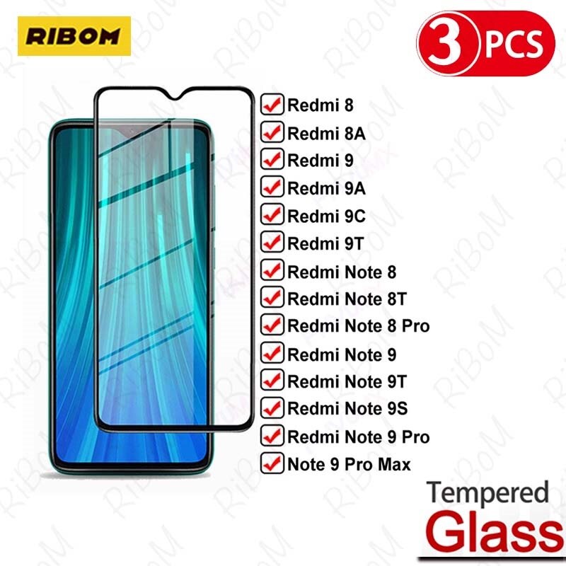 3Pcs Full Glass Film For Xiaomi Redmi 9A 9C 9T 8 8A 9 Tempered Screen Protector Redmi 8T 9T 9S Note 8 9 Pro Max Protective Glass