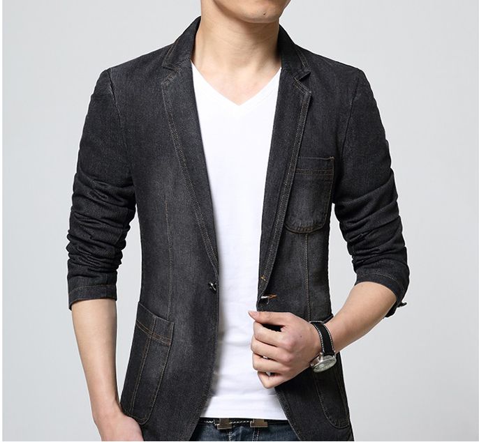Våren män enknäppt jeans kavaj kostymer casual slim fit kostymjacka  g033001: 2 / L