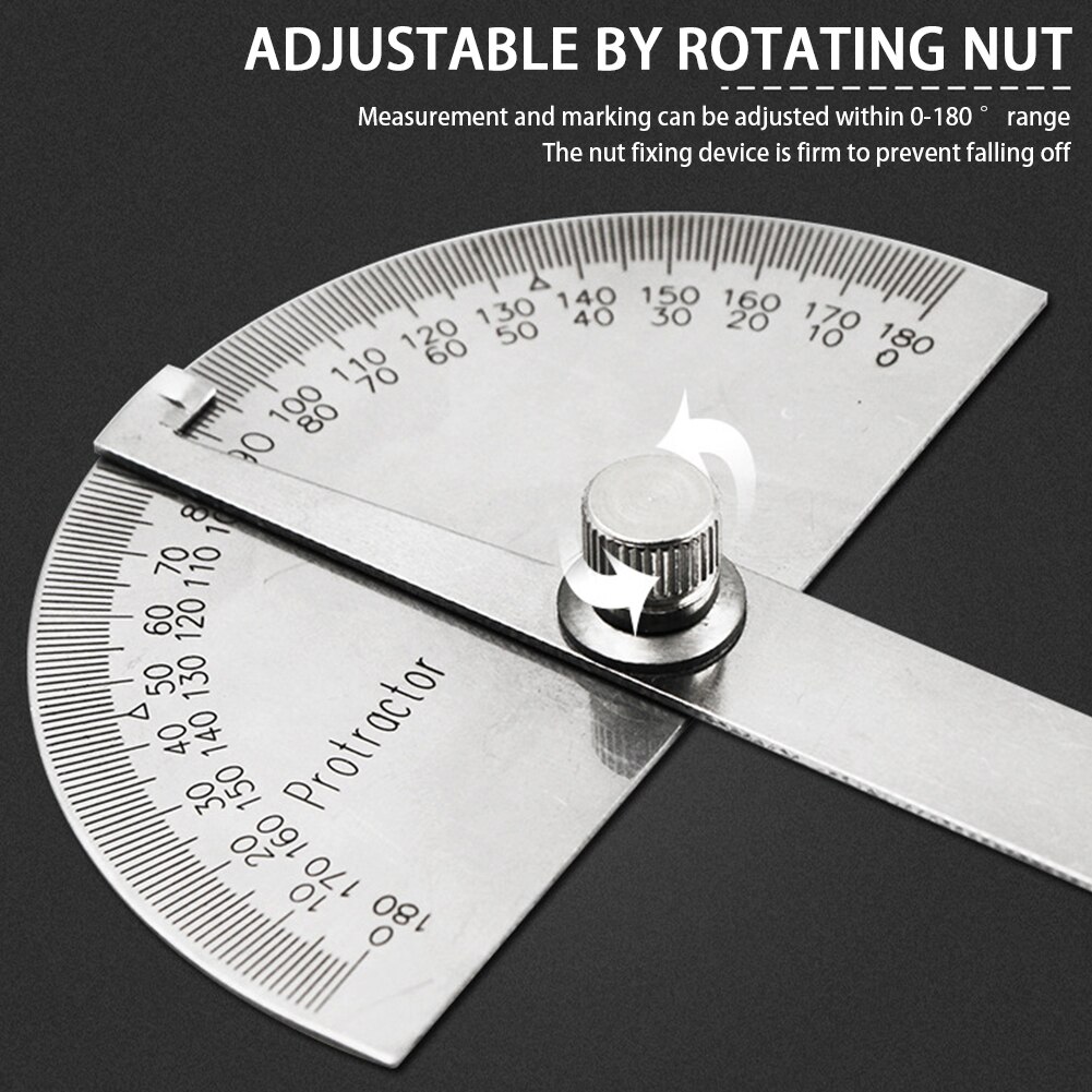 Handheld Clear Scale Woodworking Stainless Steel Gauge DIY Measuring Tool 180 Degree School Angle Ruler Adjustable Protractor