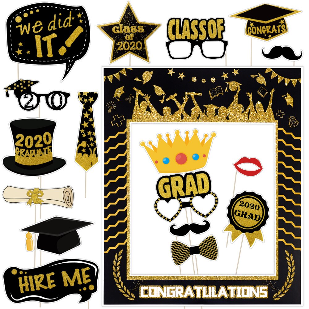 Amosfun 18PCS Graduation Photo Booth Props Kit Party Favor for Graduation Party