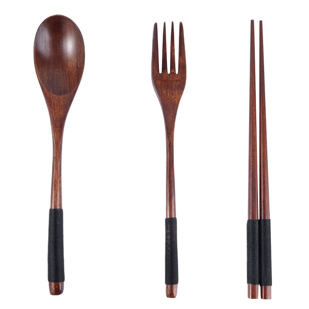Chinese Tableware Set Wooden Spoon Fork Chopsticks Portable Easy to Clean Travel Dinnerware Suit: A5