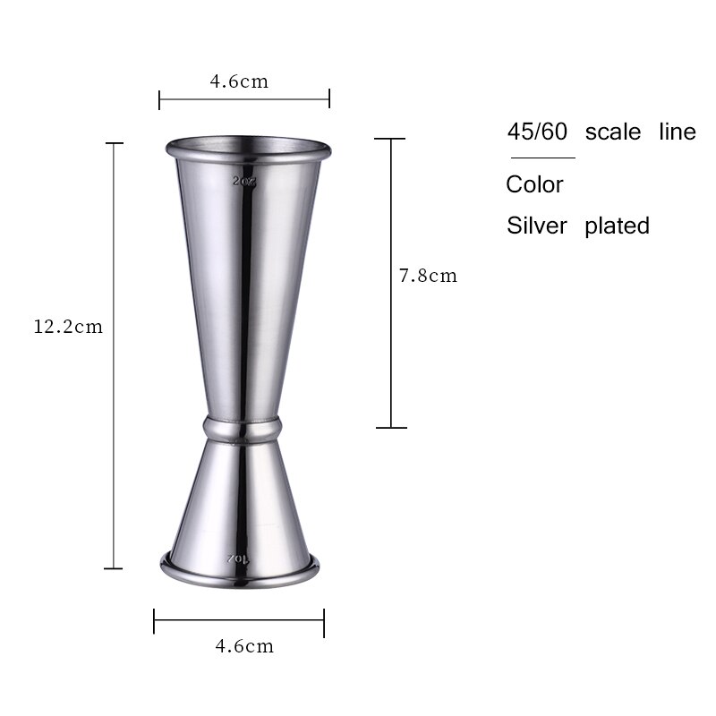 60/30ml dubbelzijdige cocktail likeur roestvrijstalen maatbekers 1.98oz/1oz barman drankmixer jigger shot barmaat: Zilver