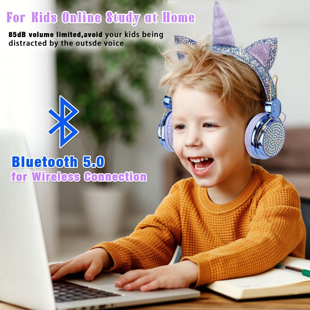 Unicorn Wireless Headphones Bluetooth 5.0 Girl headhand Noise Cancelling Headset with Mic Wireless Auriculares