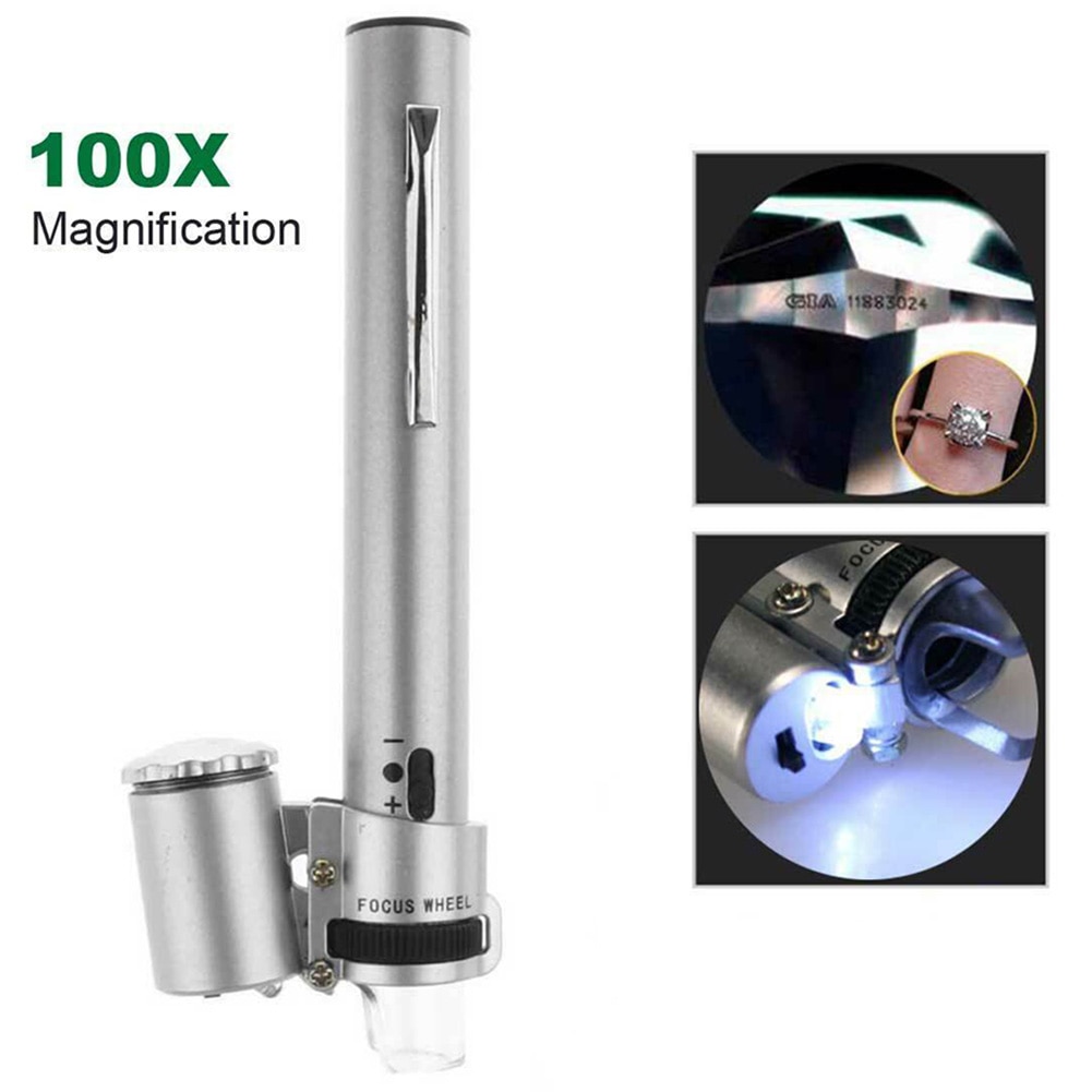 100x Led Microscoop Loep Tool Verstelbare Focal Met Licht Multifunctionele Draagbare Zoom Pocket Handheld Vergrootglas Mini Loupe