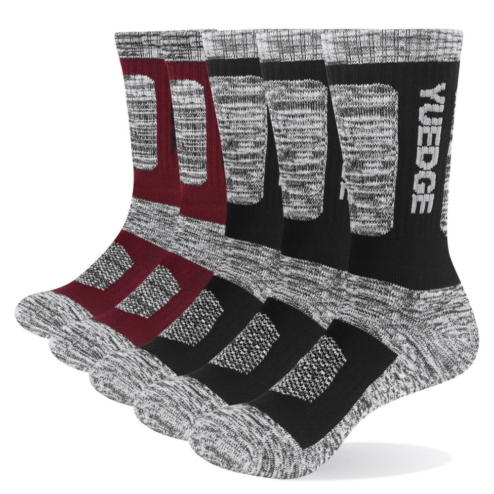 YUEDGE Men's Socks Cotton Terry Cushion Breathable Crew Sports Hiking Socks Thicker Winter Thermal Socks 5 Pairs Lot 38-45 EU: Black and wine red / L( 38-43 EU)